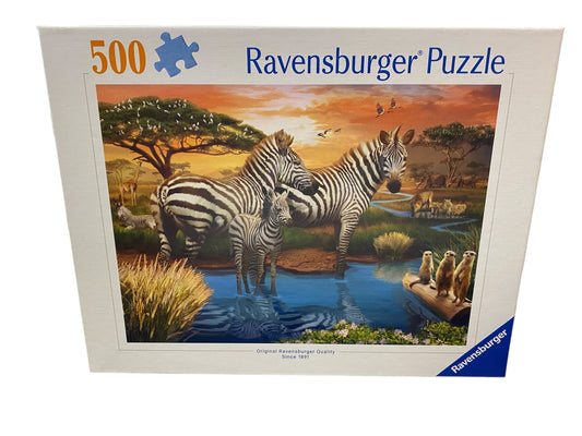 Ravensburger 500 Piece Puzzle - Zebras At Waterhole