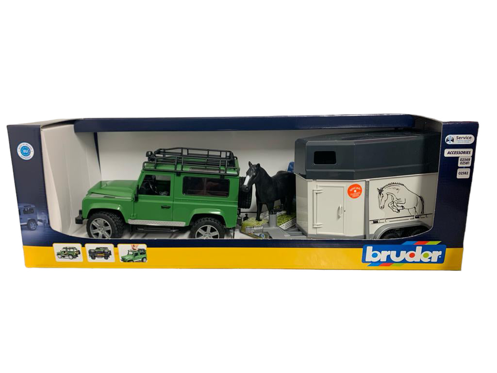 Bruder Land Rover Defender W’Horse Trailer & Horse