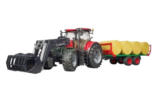 Bruder 1:16 Case IH Optum Tractor with Trailer & 8 Bales